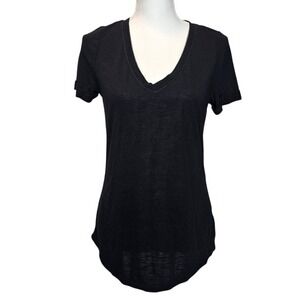 Catherine Malandrino Black V-Neck T-Shirt Medium | Basic Staple Slub‎ Knit Tee